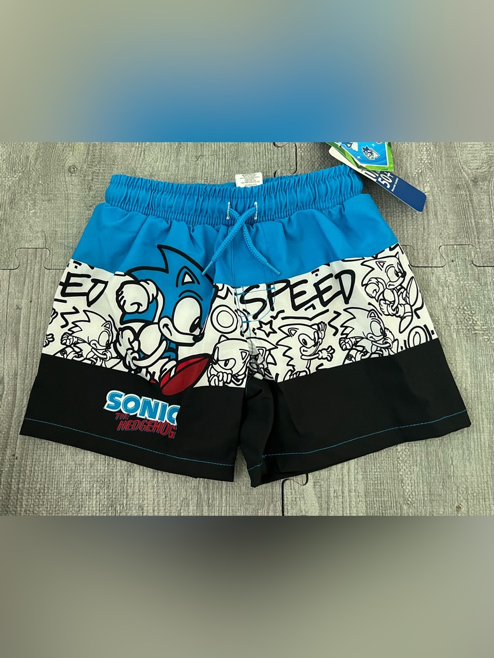 Sonic the Hedgehog Boys Swim Trunks Drawstring Elastic Waist Blue/Black 4/5